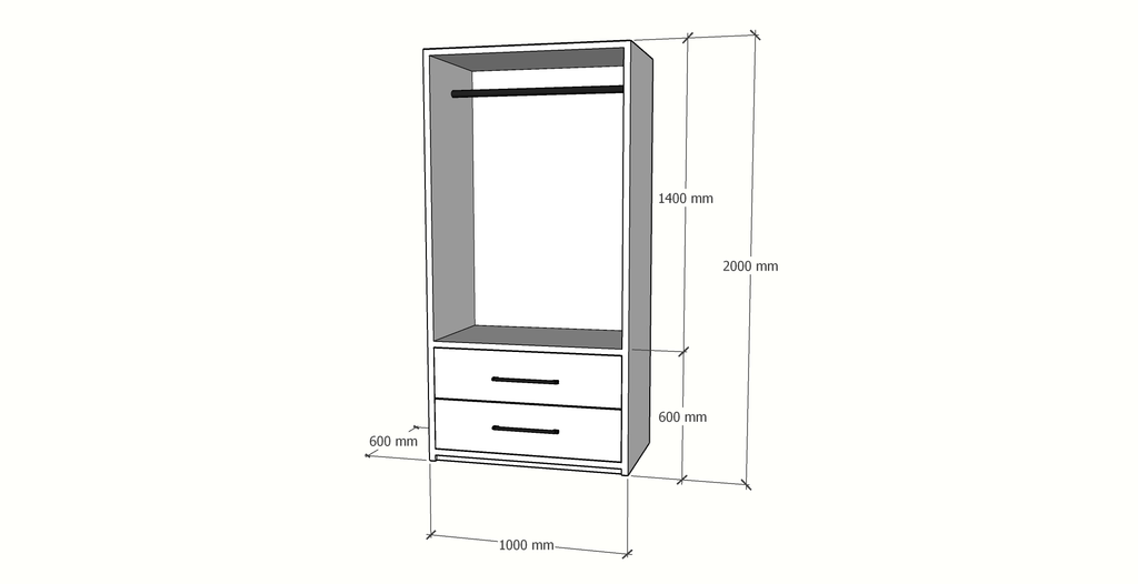 Kleiderschrank Zakyntos 01 - 100x60x200H cm - 2 Türen - 2 Schubladen