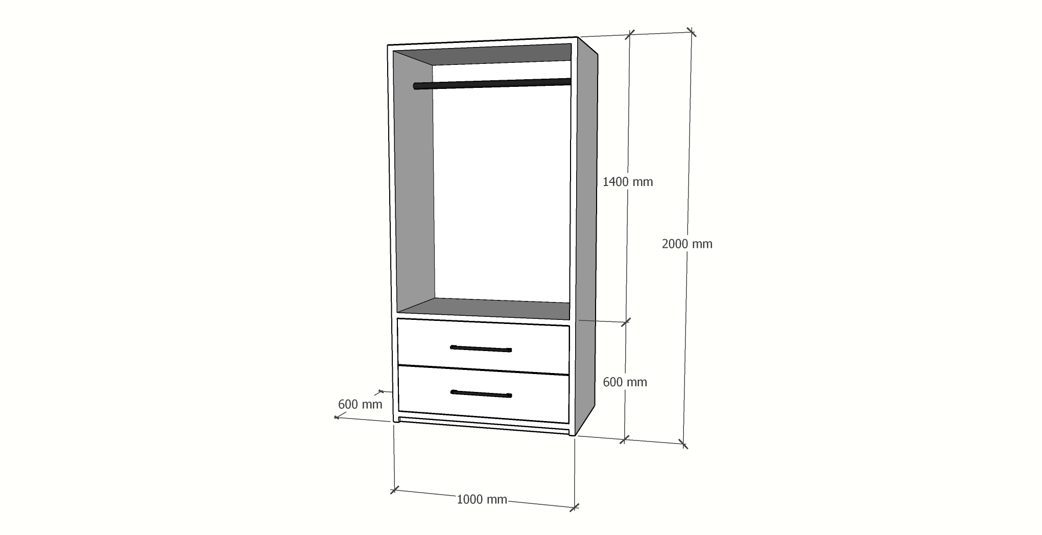 Kleiderschrank Zakyntos 01 - 100x60x200H cm - 2 Türen - 2 Schubladen