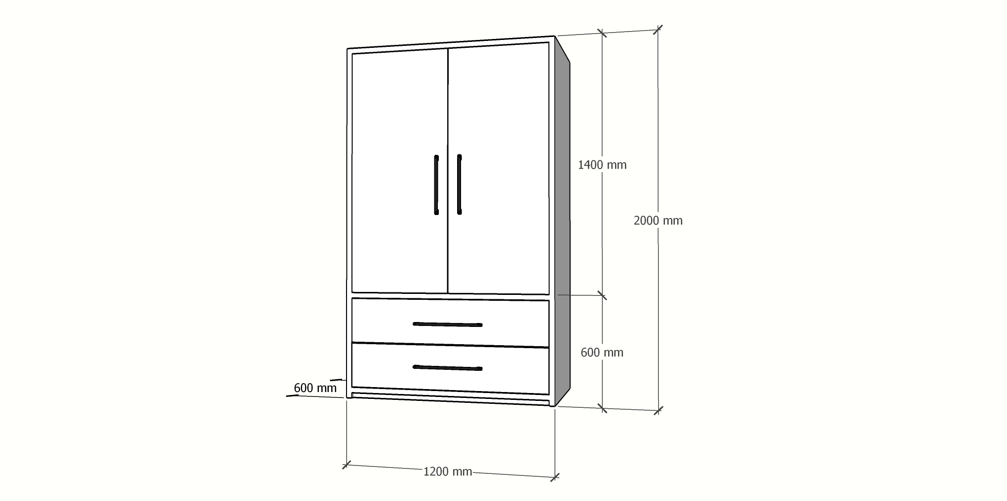 Kleiderschrank Zakyntos 02 - 120x60x200H cm - 2 Türen - 2 Schubladen