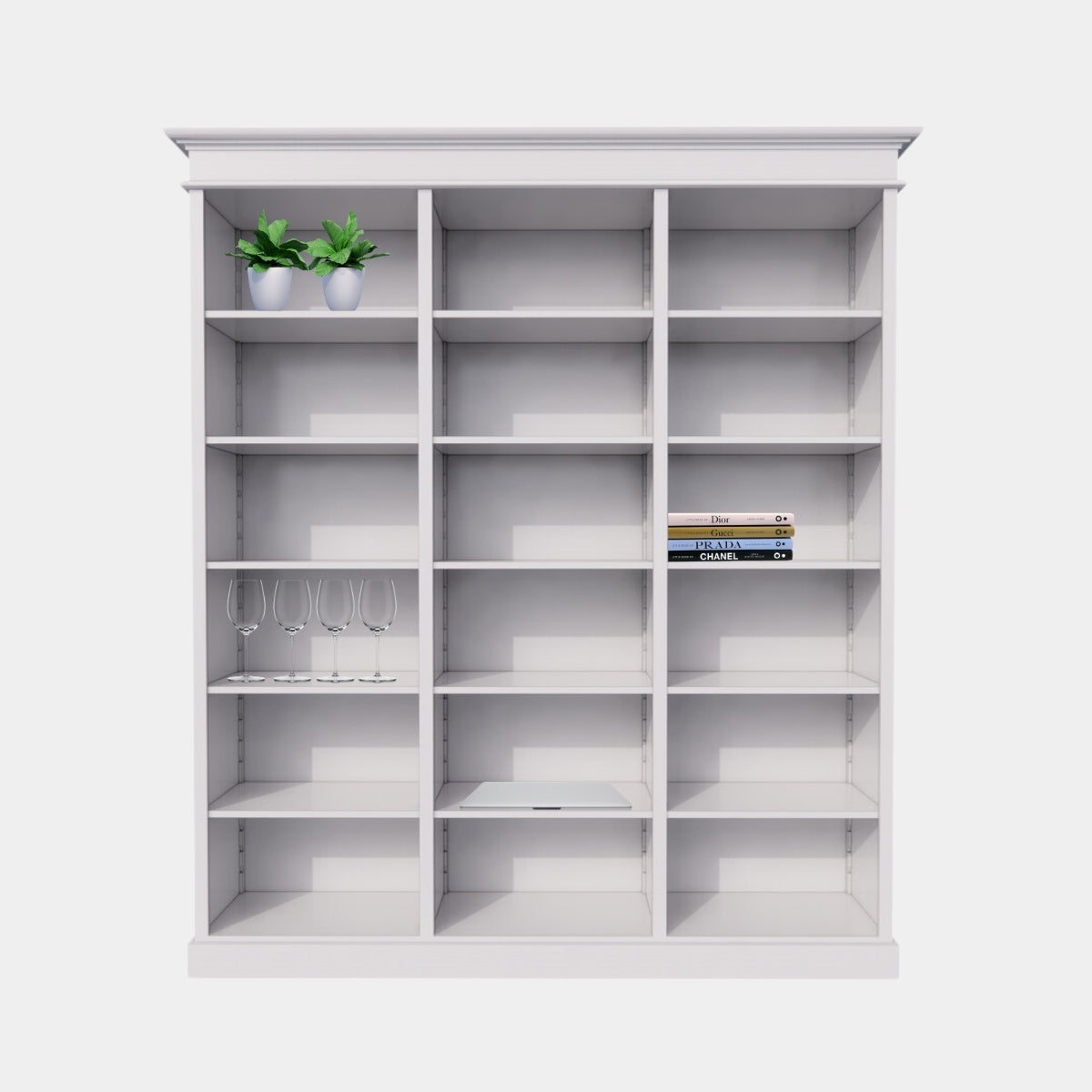 Bücherregal Queens Bibliothek - 200x40x240H cm - 15 verstellbare Einlegeböden - zerlegbar - schlichte Landhausoptik