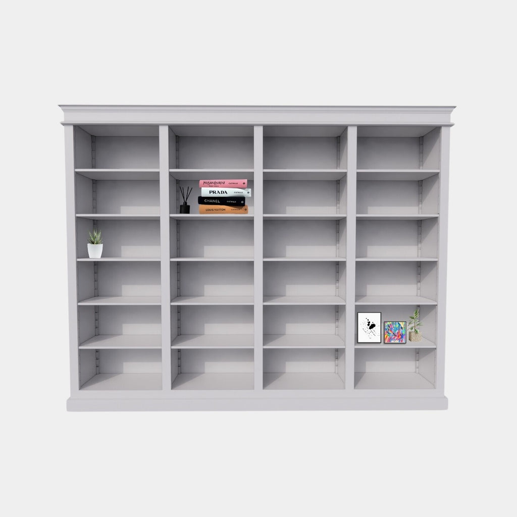 Bücherregal Queens Bibliothek - 300x40x240H cm - 20 verstellbare Einlegeböden - zerlegbar - schlichte Landhausoptik