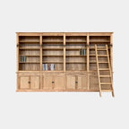 Bücherregal Melena del Sur - 400x43x240H cm - Eiche - mit Stange und Leiter - 20 Fachböden - 4 ausziehbare Fachböden - 8 Flügeltüren - verstellbare Fachböden