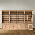 Bücherregal Melena del Sur - 400x43x240H cm - Eiche - mit Stange und Leiter - 20 Fachböden - 4 ausziehbare Fachböden - 8 Flügeltüren - verstellbare Fachböden