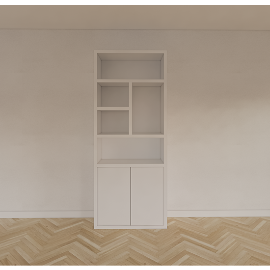 Bücherregal Mendoza 01 - 90x35x220H cm - 2 Türen zum Aufschieben - 5 offene Fächer