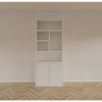 Bücherregal Mendoza 01 - 90x35x220H cm - 2 Türen zum Aufschieben - 5 offene Fächer