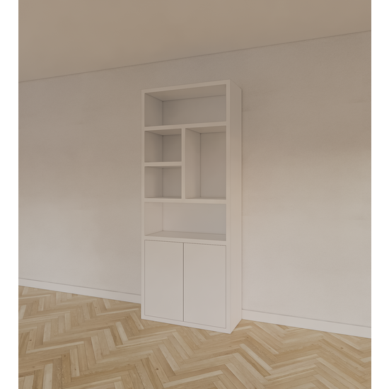 Bücherregal Mendoza 01 - 90x35x220H cm - 2 Türen zum Aufschieben - 5 offene Fächer
