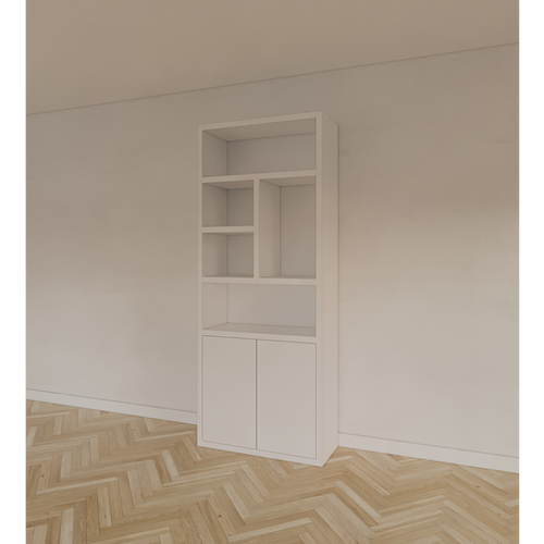 Bücherregal Mendoza 01 - 90x35x220H cm - 2 Türen zum Aufschieben - 5 offene Fächer