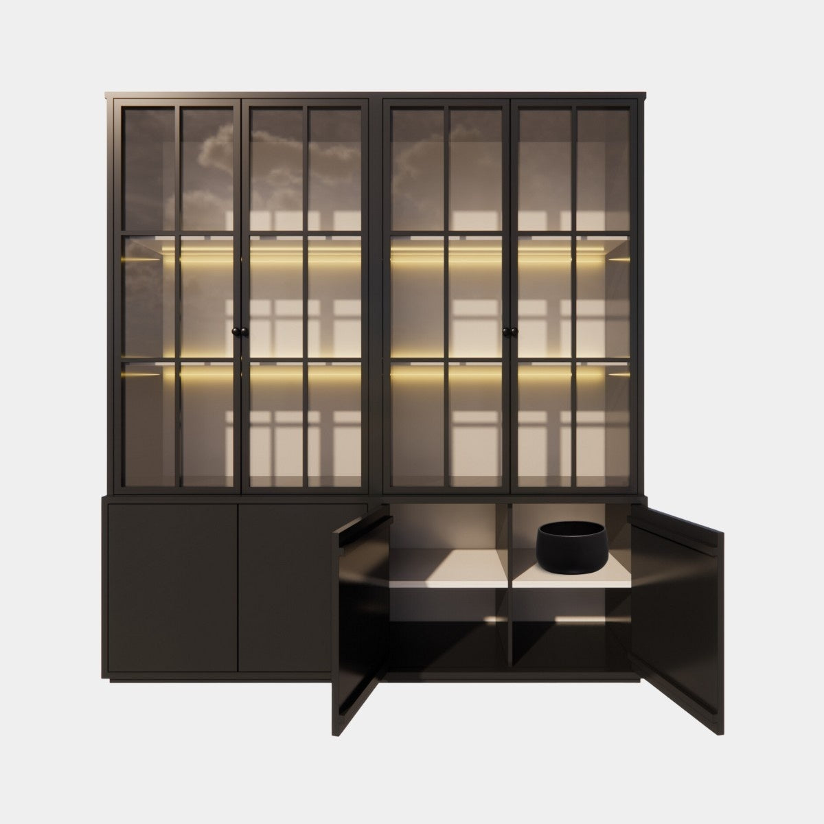 Buffet/Vitrine Gibraltar - 240x50x225H cm - Stahltüren - Standard OHNE Beleuchtung