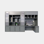 Fächerschrank / Schreibtisch Luxemburg - 400x50/70x250H cm - Fächerschrank mit eingebautem Schreibtisch - mit Glastüren - mit geschlossenen Klapptüren -