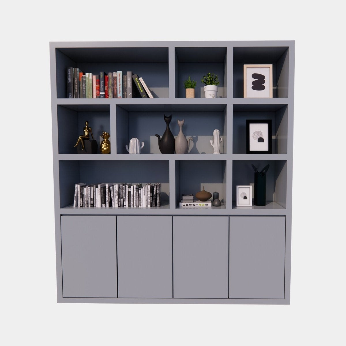 Regal Florida - 200x40x220H cm - schlankes Design - 4 grifflose Türen - 5cm Fachbodenstärke