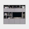 TV-Schrank Girona - 275x40x240H cm - offene Fächer im oberen Schrank und 2 Klapptüren - 4 grifflose Türen im unteren Schrank - Cinewall - TV-Fach
