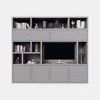 TV-Schrank Girona - 275x40x240H cm - offene Fächer im oberen Schrank und 2 Klapptüren - 4 grifflose Türen im unteren Schrank - Cinewall - TV-Fach