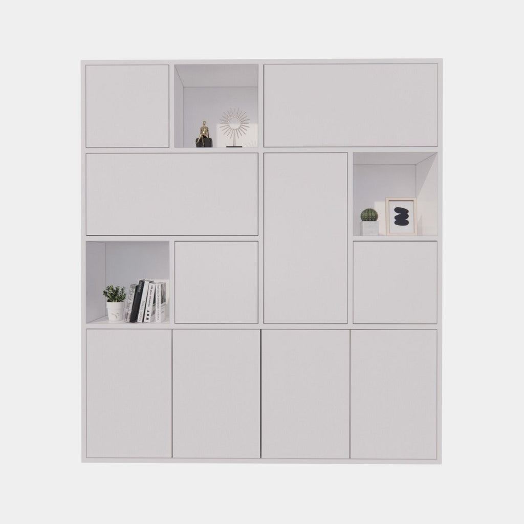Schrank mit Norwich-Fächern - 210x40x235H cm - 5 cm Fachbodenstärke - geschlossene Push-to-Open-Türen und offene Fachböden im Oberschrank - schlankes Design