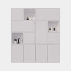 Schrank mit Norwich-Fächern - 210x40x235H cm - 5 cm Fachbodenstärke - geschlossene Push-to-Open-Türen und offene Fachböden im Oberschrank - schlankes Design
