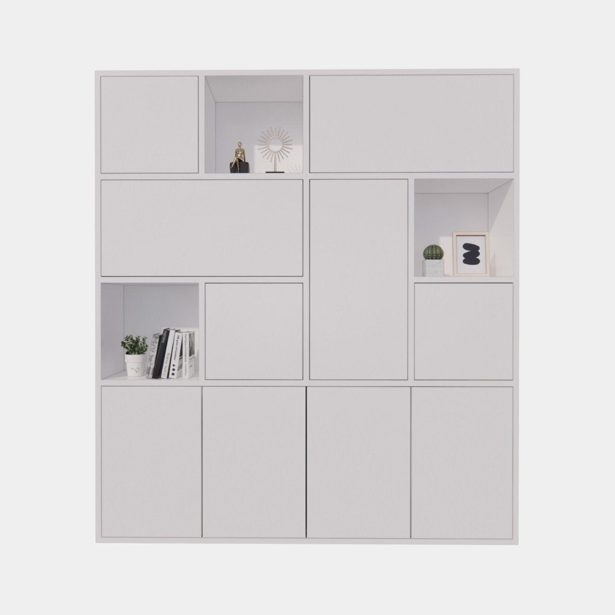 Schrank mit Norwich-Fächern - 210x40x235H cm - 5 cm Fachbodenstärke - geschlossene Push-to-Open-Türen und offene Fachböden im Oberschrank - schlankes Design