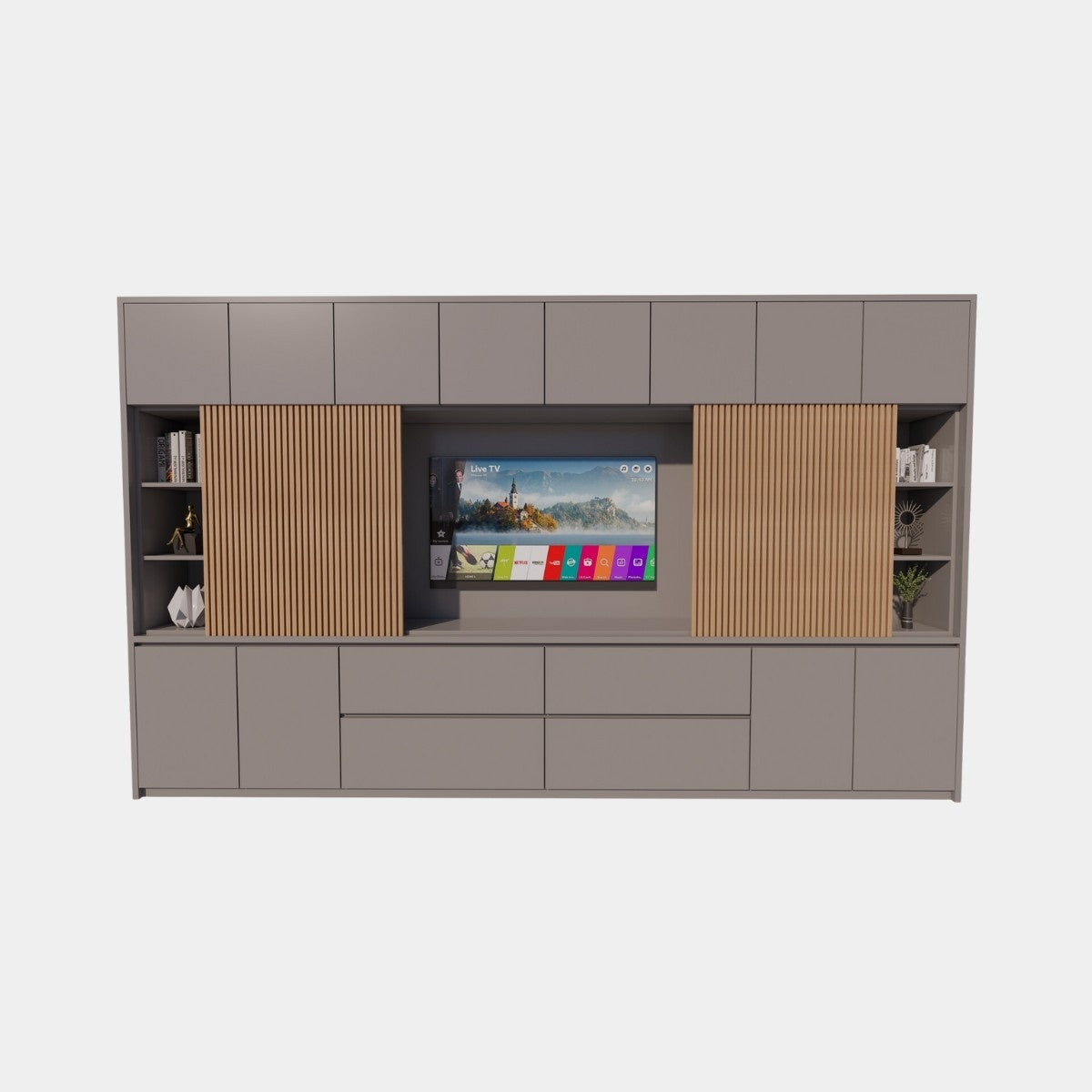 TV-Fachschrank/TV-Schrank Winterberg - 400x40x240H cm - Cinewall - TV-Fach - mit Schiebetüren - 12 Push-to-open-Türen - 4 grifflose Soft-Close-Schubladen - schlankes Design - zerlegbar - 5cm Fachbodenstärke
