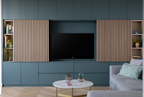 TV-Fachschrank/TV-Schrank Winterberg - 400x40x240H cm - Cinewall - TV-Fach - mit Schiebetüren - 12 Push-to-open-Türen - 4 grifflose Soft-Close-Schubladen - schlankes Design - zerlegbar - 5cm Fachbodenstärke