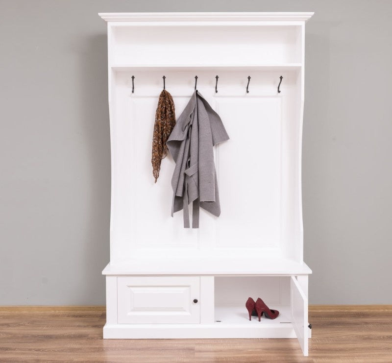 Kleiderschrank Mykonos - 150x50x220H cm - Garderobe mit Bank - 2 Schranktüren