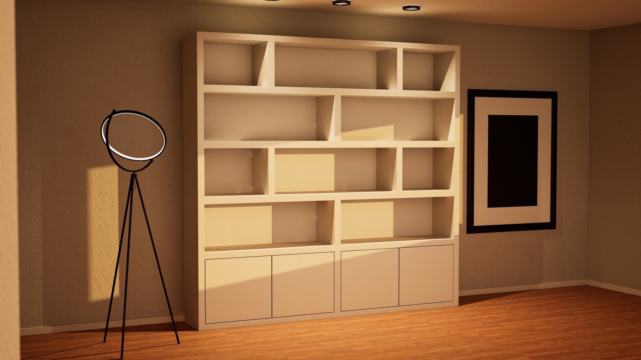 Kleiderschrank London 02 - 250x40x240H cm - schlankes Design - 4 grifflose Türen - push to open Türen - offene Einlegeböden