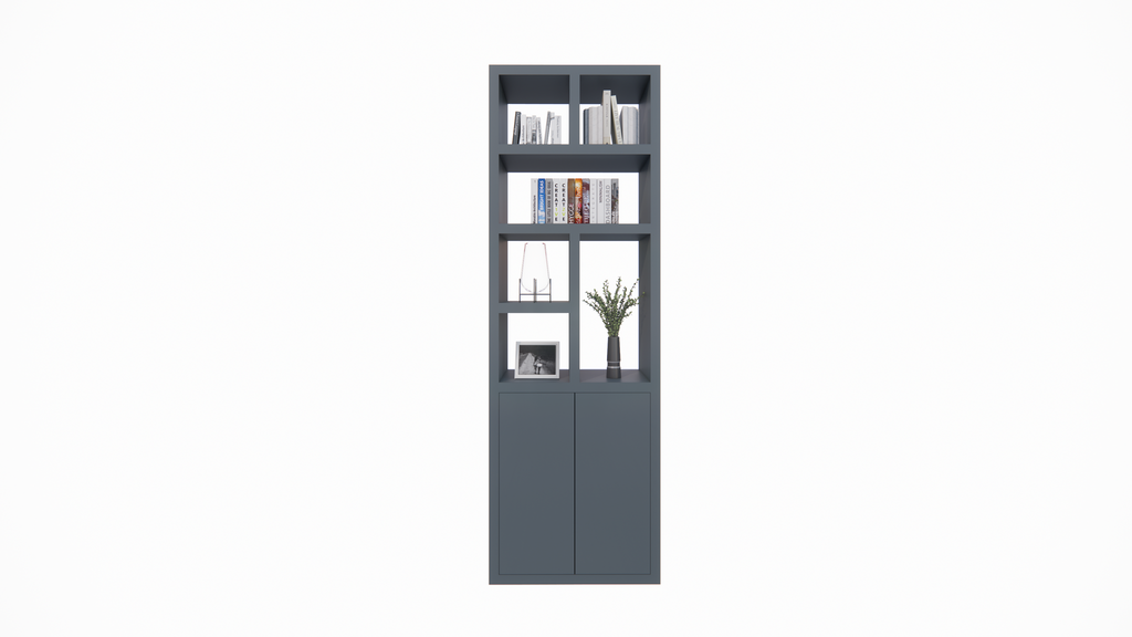Raumteiler Agudo - 85x45x257H cm - push-to-open Türen - offene Fächer - beidseitig saubere Verarbeitung