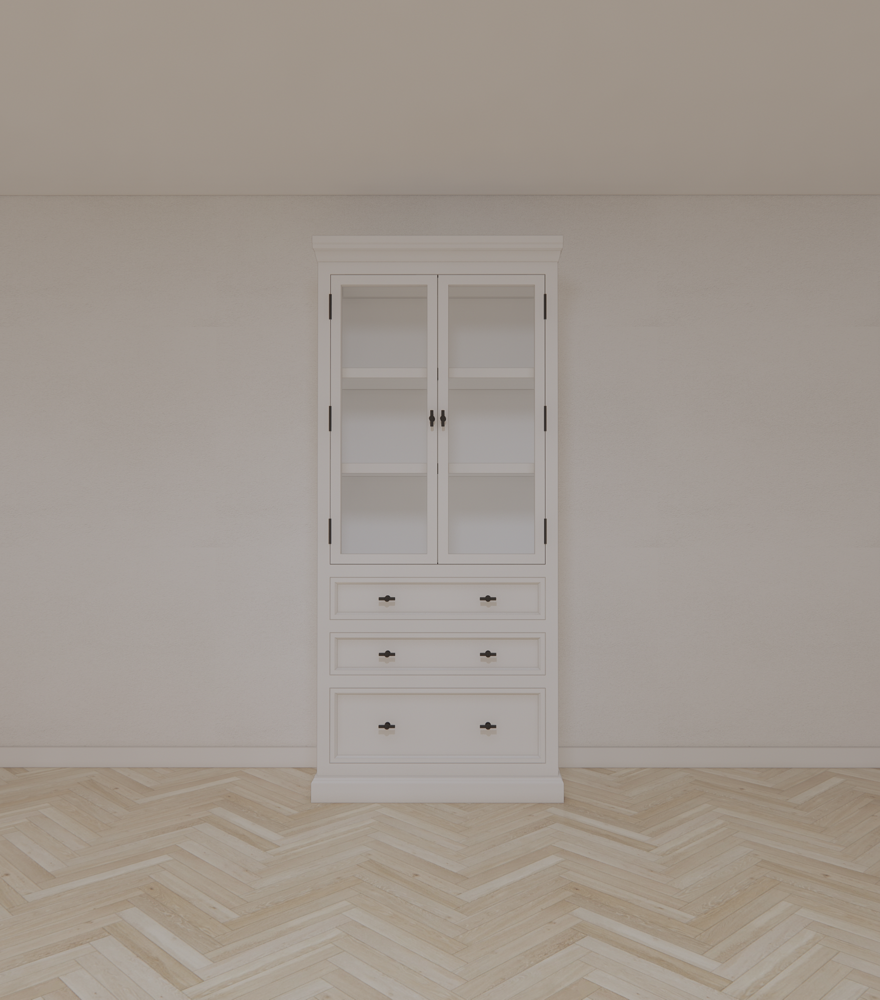 Buffetschrank Alaska - 100x48x225H cm - schwarze Griffe - 3 Soft-Close-Schubladen