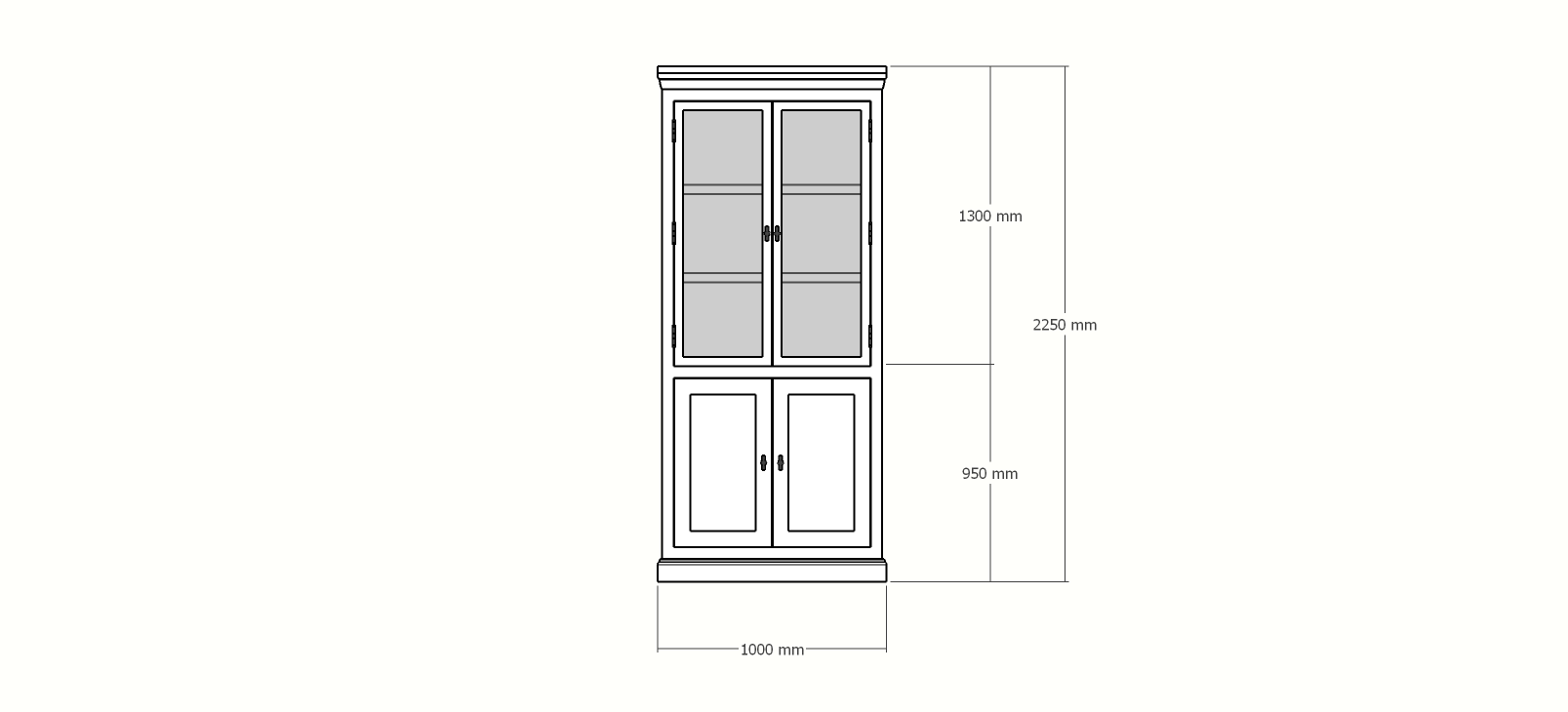 Buffetschrank Alaska 02 - 100x48x225H cm - schwarze Griffe - geschlossene Türen - 2 Glastüren