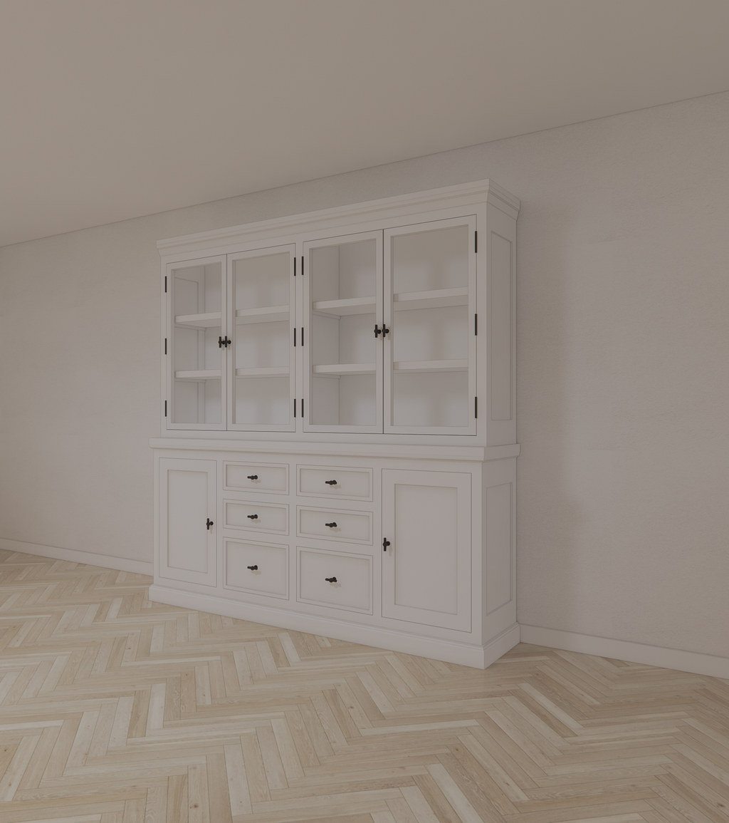 Buffetschrank Alaska 04 - 220x48x225H cm - schwarze Griffe - 2 geschlossene Türen - 6 Schubladen