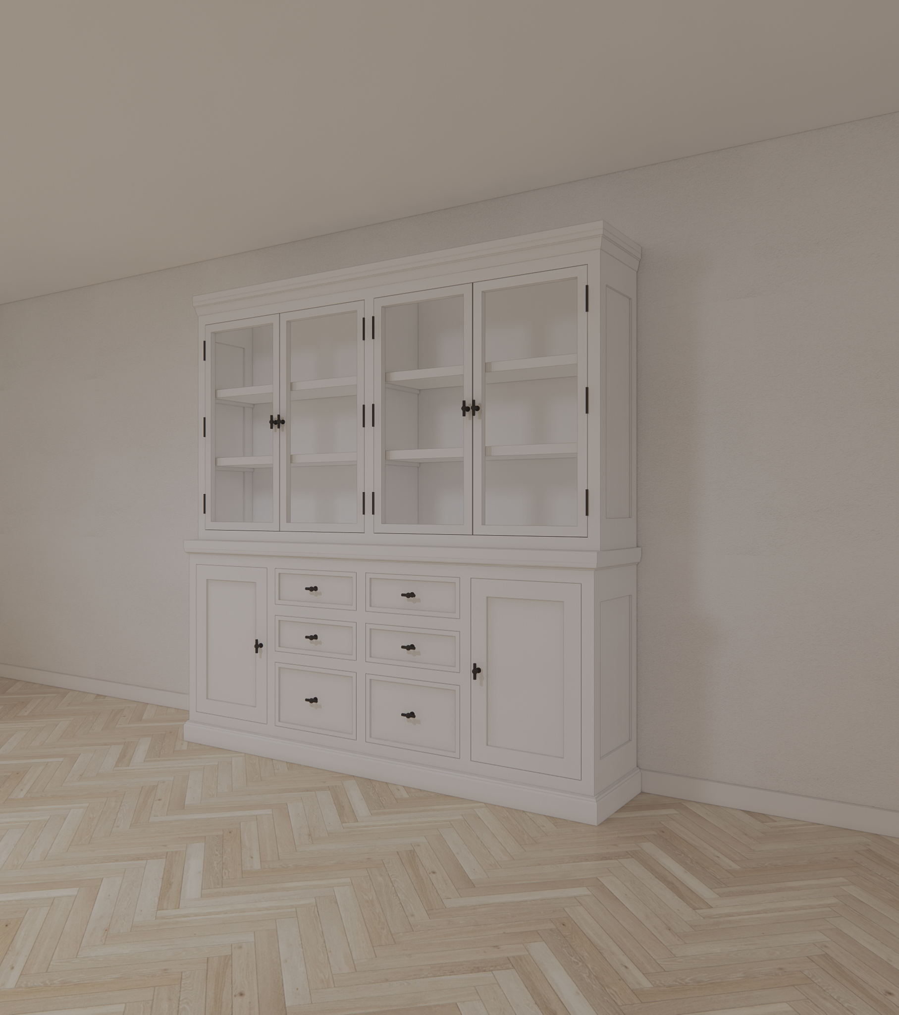 Buffetschrank Alaska 04 - 220x48x225H cm - schwarze Griffe - 2 geschlossene Türen - 6 Schubladen