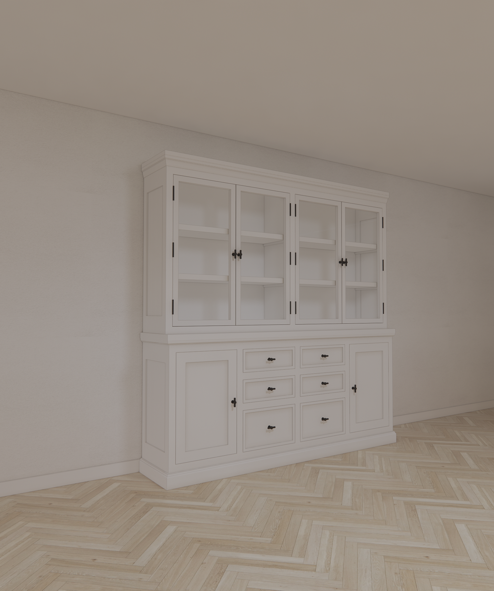 Buffetschrank Alaska 04 - 220x48x225H cm - schwarze Griffe - 2 geschlossene Türen - 6 Schubladen