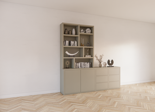 Albi Anrichte/Schrank - 230x30/45x240H cm - Schubladen und Türen mit Push-to-Open - 4cm Bodenstärke