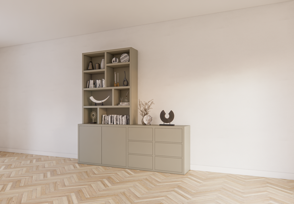 Albi Anrichte/Schrank - 230x30/45x240H cm - Schubladen und Türen mit Push-to-Open - 4cm Bodenstärke