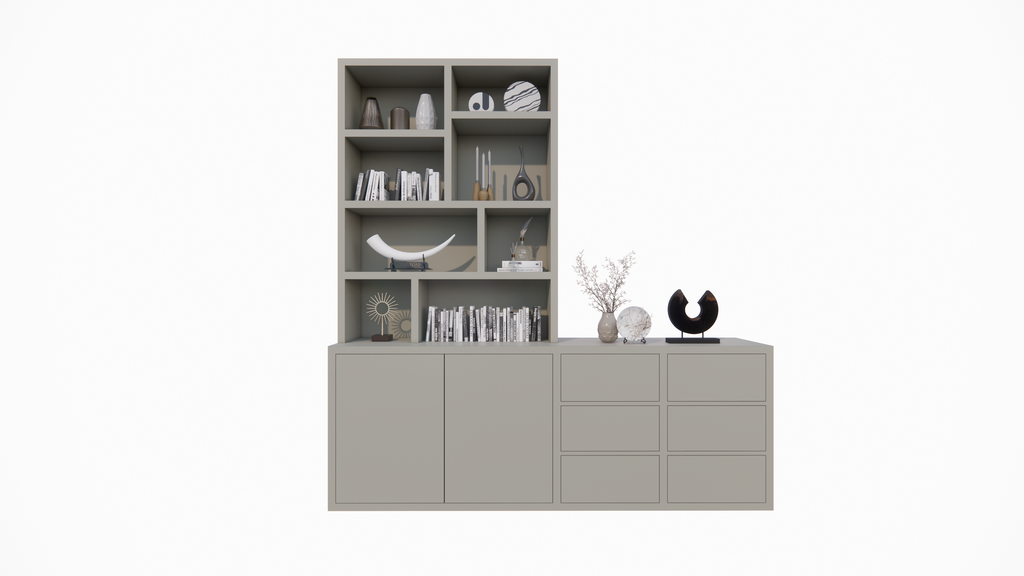 Albi Anrichte/Schrank - 230x30/45x240H cm - Schubladen und Türen mit Push-to-Open - 4cm Bodenstärke