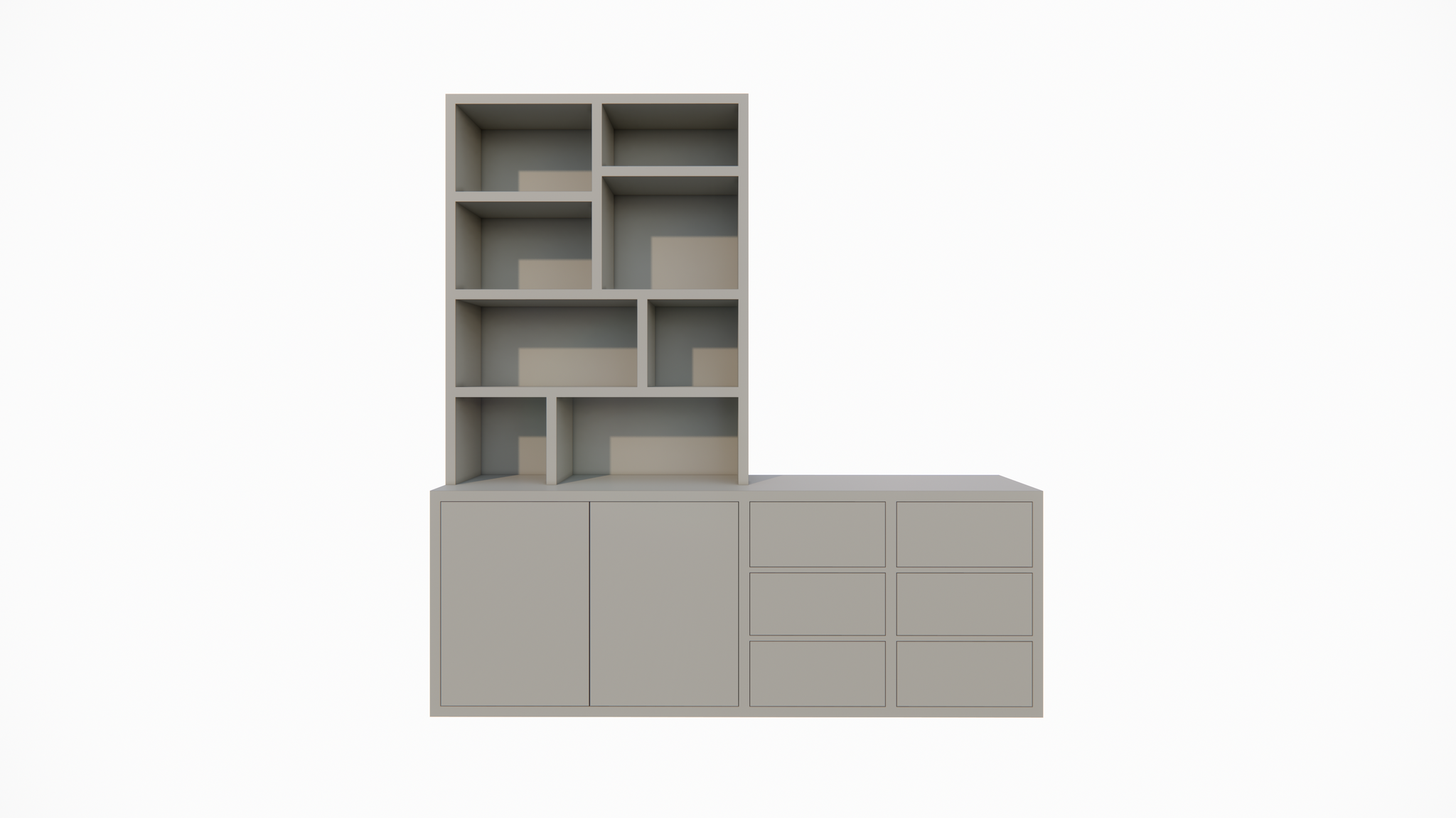 Albi Anrichte/Schrank - 230x30/45x240H cm - Schubladen und Türen mit Push-to-Open - 4cm Bodenstärke