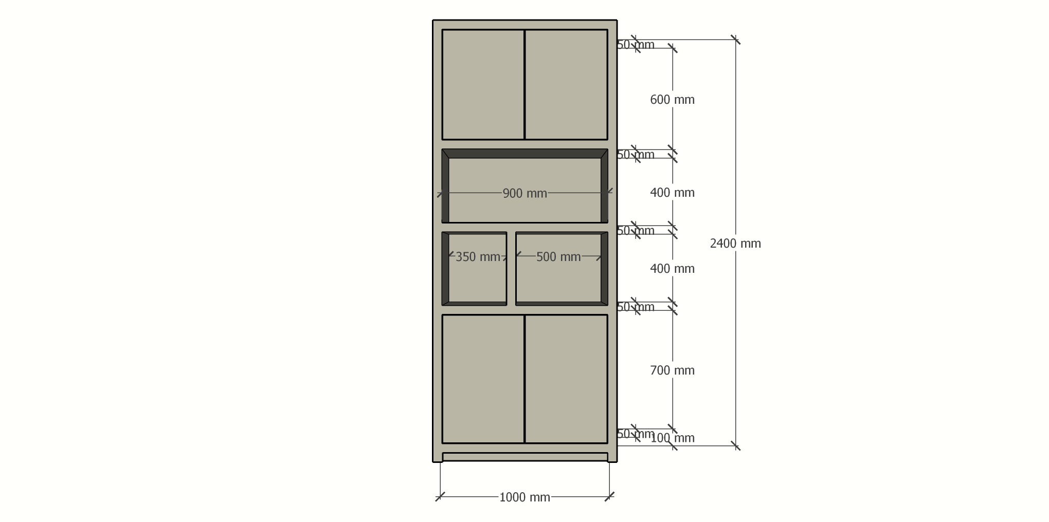 Albufeira Regal - 100x40x240H cm - 4 grifflose Push-to-Open Türen - schlankes Design - Türen im Oberschrank - 5cm Fachbodenstärke