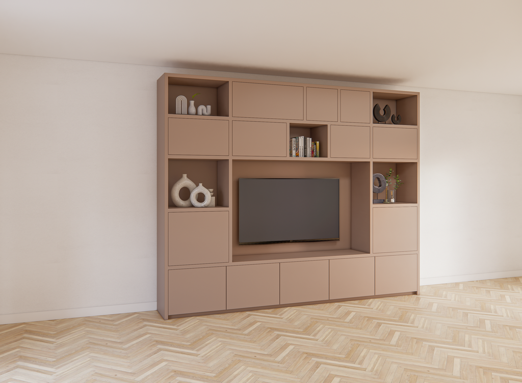 TV-Schrank Alcamo - 349x45x275Hcm - push to open Türen - unterer Unterschrank - glatte Oberfläche