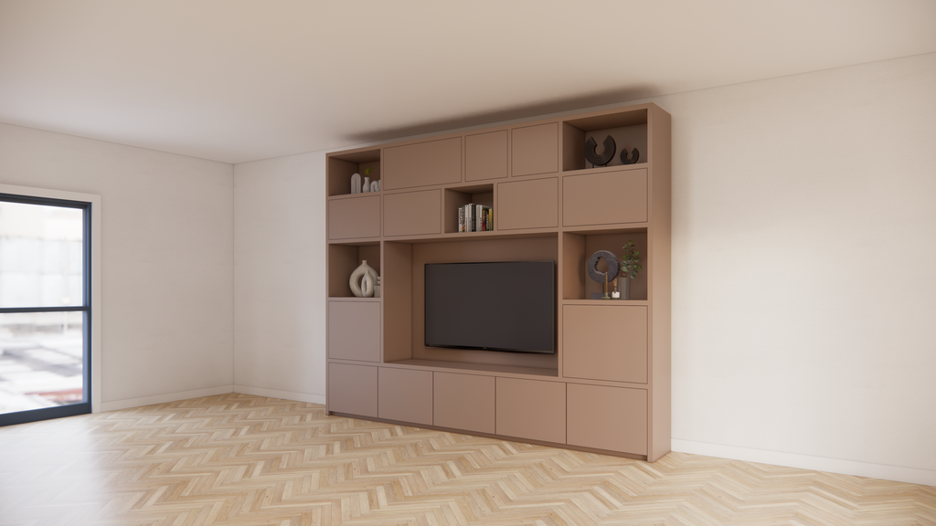 TV-Schrank Alcamo - 349x45x275Hcm - push to open Türen - unterer Unterschrank - glatte Oberfläche