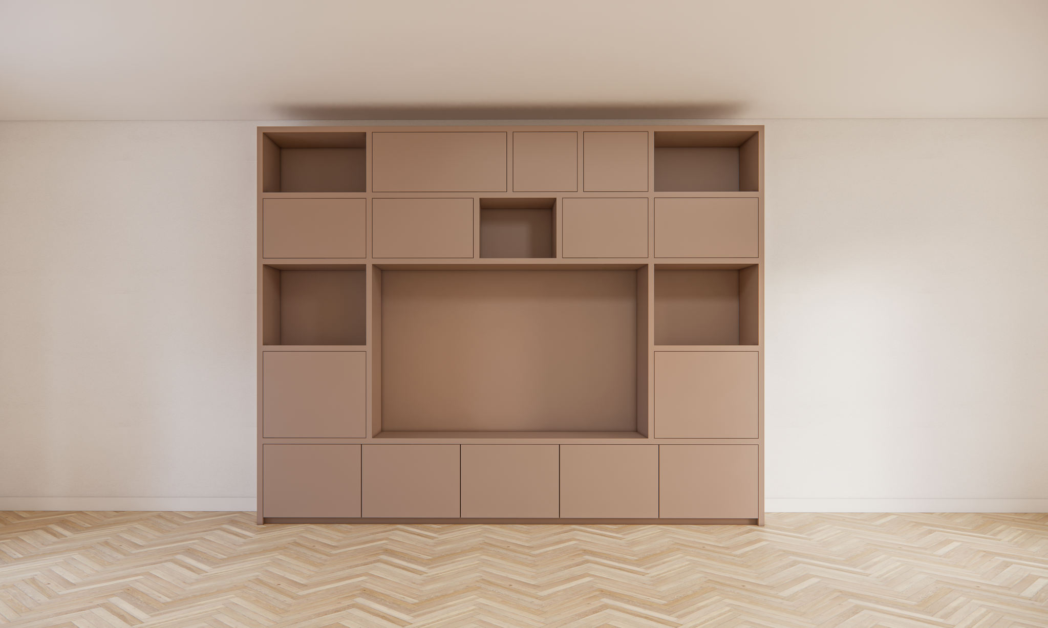 TV-Schrank Alcamo - 349x45x275Hcm - push to open Türen - unterer Unterschrank - glatte Oberfläche