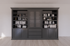 Bücherregal Amalfi - 320x40x220H cm - verstellbare Einlegeböden - Schranktüren - 4 push-to-open Türen - 3 grifflose Schubladen
