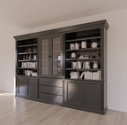 Bücherregal Amalfi - 320x40x220H cm - verstellbare Einlegeböden - Schranktüren - 4 push-to-open Türen - 3 grifflose Schubladen