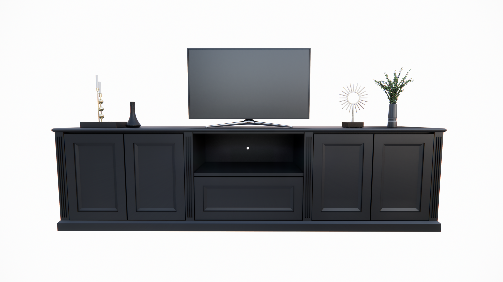 TV-Sideboard Amalfi - 220x40x60H cm - 4 grifflose Push-to-open-Türen - 1 Push-to-open-Schublade - schlichtes Design