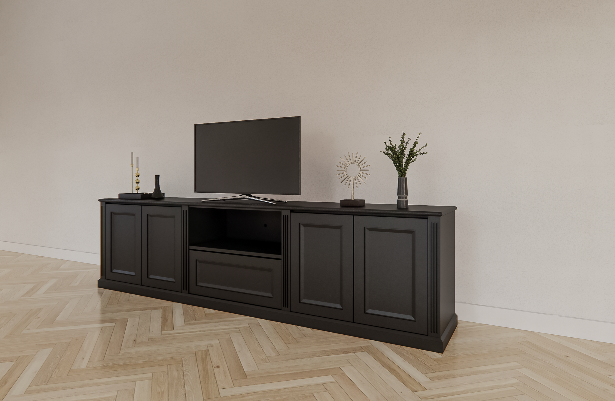 TV-Sideboard Amalfi - 220x40x60H cm - 4 grifflose Push-to-open-Türen - 1 Push-to-open-Schublade - schlichtes Design