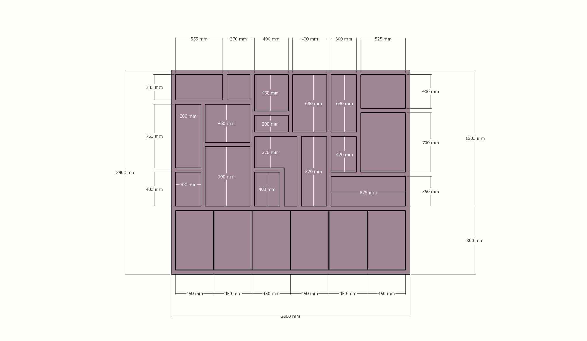 Amora Fächerschrank - 280x20x240H cm - push-to-open Türen