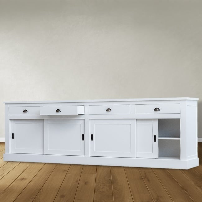 Sideboard Atlanta - 300x50x90H cm - 4 Soft-Close-Schubladen - 4 geschlossene Schiebetüren