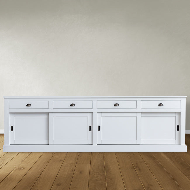 Sideboard Atlanta - 300x50x90H cm - 4 Soft-Close-Schubladen - 4 geschlossene Schiebetüren