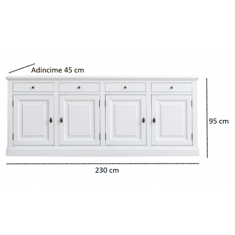 Brela Sideboard - 230x45x95H cm - 4 Schubladen - 4 Flügeltüren