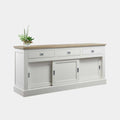 Sideboard Brooklyn 01 - 200x46x90H cm - mit Eichenplatte - 3 Soft-Close-Schubladen - 3 geschlossene Schiebetüren