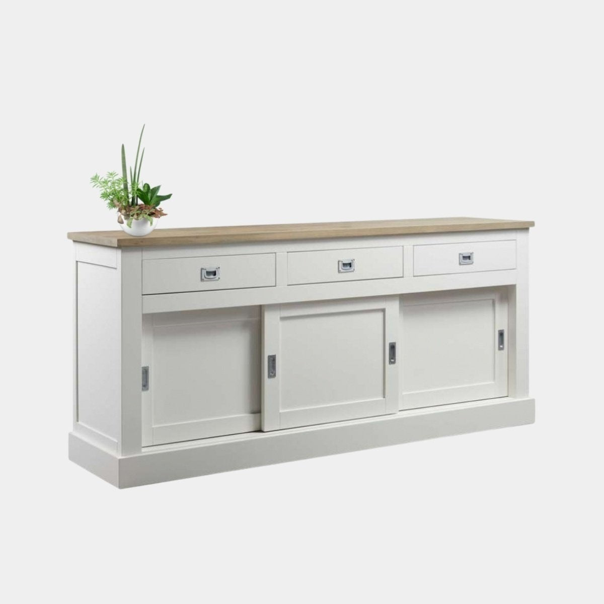 Sideboard Brooklyn 01 - 200x46x90H cm - mit Eichenplatte - 3 Soft-Close-Schubladen - 3 geschlossene Schiebetüren