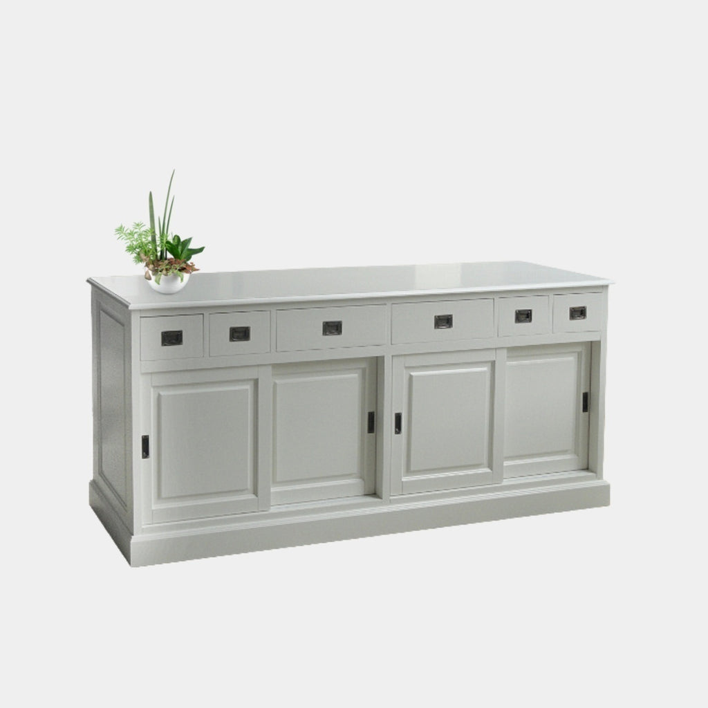 Sideboard Lin 03 - 200x50x90H cm - Platte wahlweise grau - 6 Schubladen - 4 geschlossene Schiebetüren