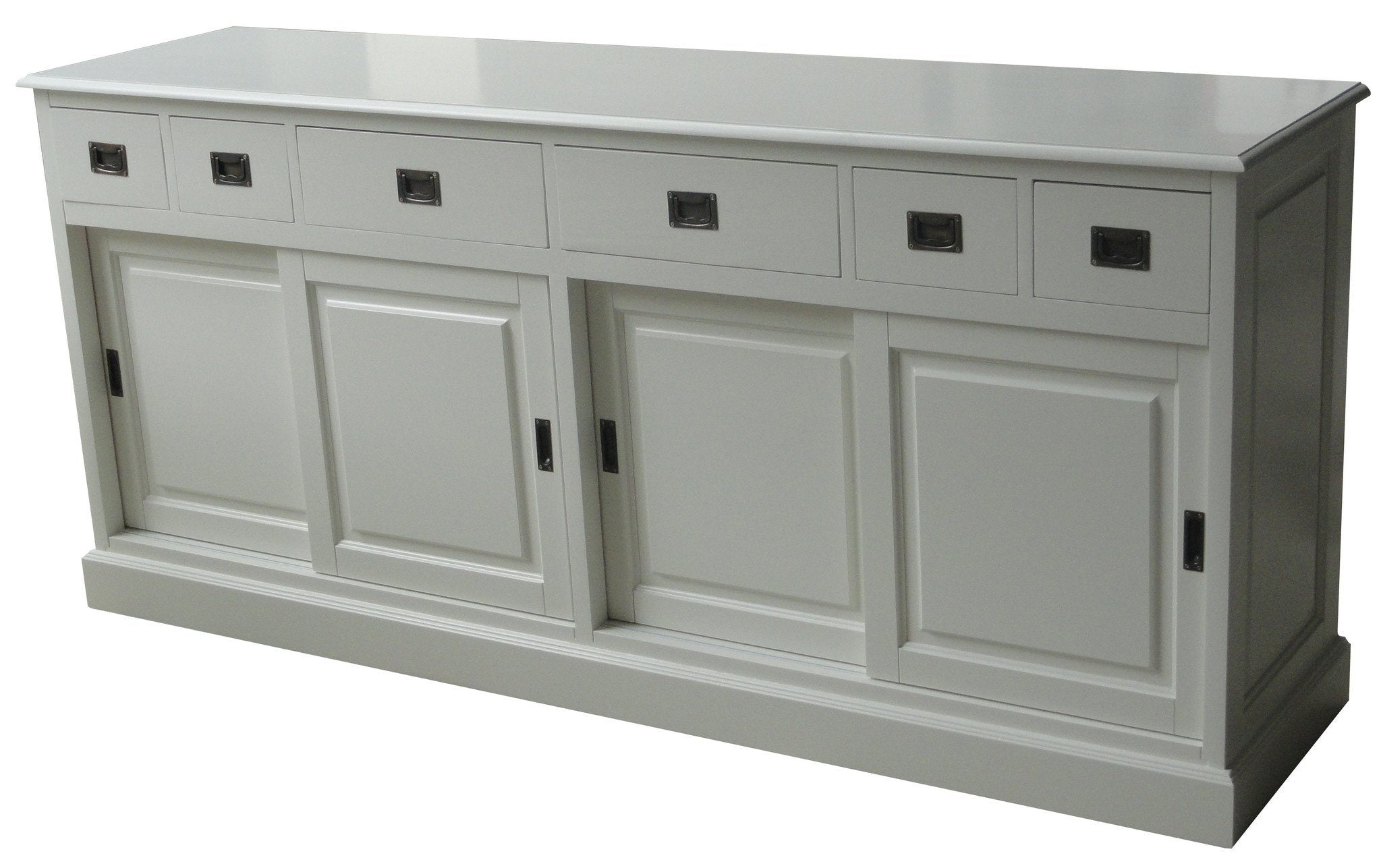 Sideboard Lin 03 - 200x50x90H cm - Platte wahlweise grau - 6 Schubladen - 4 geschlossene Schiebetüren