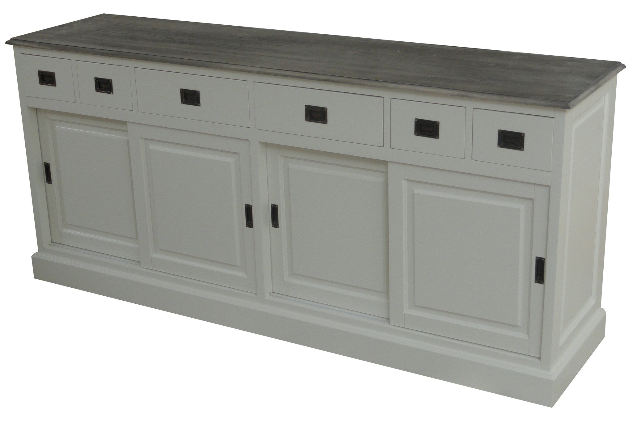 Sideboard Lin 03 - 200x50x90H cm - Platte wahlweise grau - 6 Schubladen - 4 geschlossene Schiebetüren